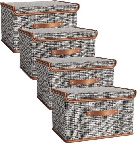 Vista 11 de Tuza Paquete de 2 contenedores de almacenamiento con tapas, contenedor organizador plegable de armario, caja organizadora de tela con asas, cajas