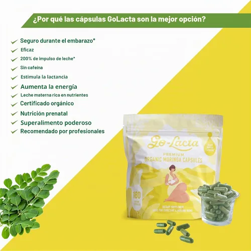 Vista 7 de Go-Lacta Cápsulas de moringa 100% orgánicas de primera calidad para lactancia materna - Construye el suministro de leche materna antes