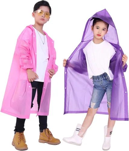 Vista 65 de Chaqueta de lluvia para niños, paquete de 2 ponchos de lluvia para niños, impermeables reutilizables para niños y niñas, impermeable, para exteriores