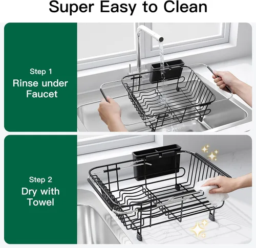 Vista 8 de Apartment RV Small Dish Drainer Drying Rack Over The Sink In Stainless Steel for Narrow Kitchen, Counter Space Saving Compact Expandable Metal Plate