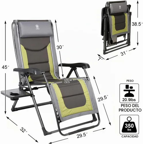 Vista 2 de EVER ADVANCED - Silla reclinable grande XG, cero gravedad Verde Oliva