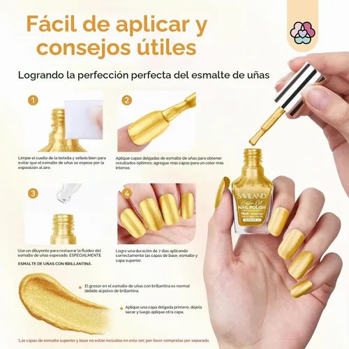 Vista 4 de SAVILAND Esmalte de uñas metálico dorado: esmalte de uñas espejo dorado de secado rápido, esmalte de uñas cromado regular, fácil de usar y quitar
