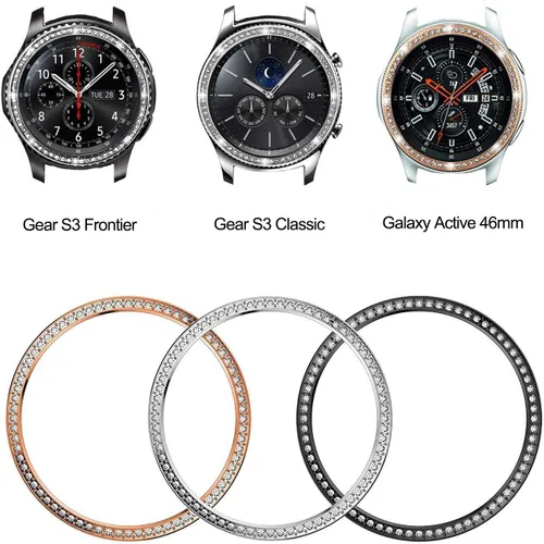 Vista 4 de DEALELE Correas compatibles con Samsung Galaxy Watch de 1.81 pulgadas / Gear S3 Frontier/Classic, correa de metal con diamantes de imitación 2# negro