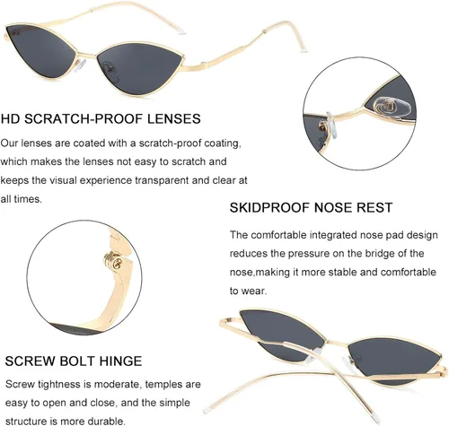 Vista 3 de Dollger Gafas de sol lindas con diseño de ojo de gato para mujeres y hombres, estilo triangular, estilo vintage