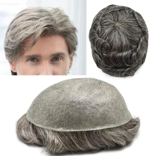 Vista 45 de Pieza de pelo para hombre, sistema de reemplazo de cabello de piel ultra fina para hombres, pieza de pelo de tupé para hombres, cabello humano real