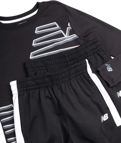 Vista 2 de New Balance Chándal para niños, camisa térmica de punto gofre de 3 piezas y pantalones deportivos - Conjunto de pantalones deportivos de tricot