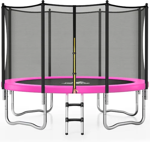 Vista 18 de JELENS Trampolín de 8 pies, 10 pies, 12 pies, 14 pies, 15 pies, trampolines para exteriores con red de cierre y escalera, trampolines recreativos