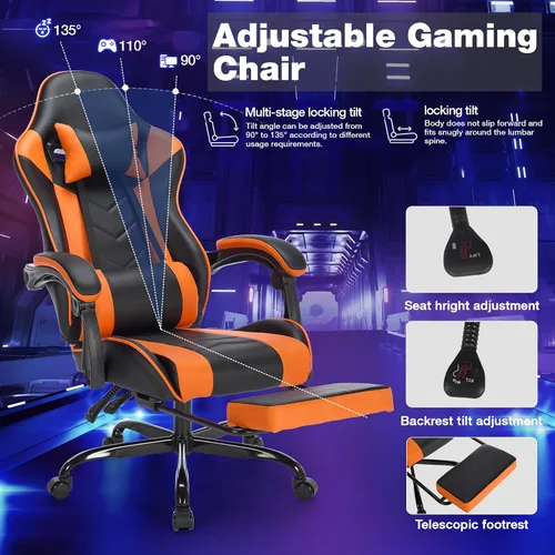 Vista 4 de Gaming Chair, Home Office Computer Chair, Ergonomic Executive Swivel Rolling Chair with Footrest Comfortable Headrest and Lumbar Support for Back