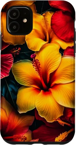 Vista 8 de Hawaiian Tropical Yellow Red Hibiscus Plumeria Case for iPhone 17