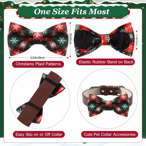 Vista 3 de Silkfly 60 piezas de collar de perro a cuadros de Navidad, corbatín a granel, accesorios de vacaciones, lazos para cachorros, collares desmontables