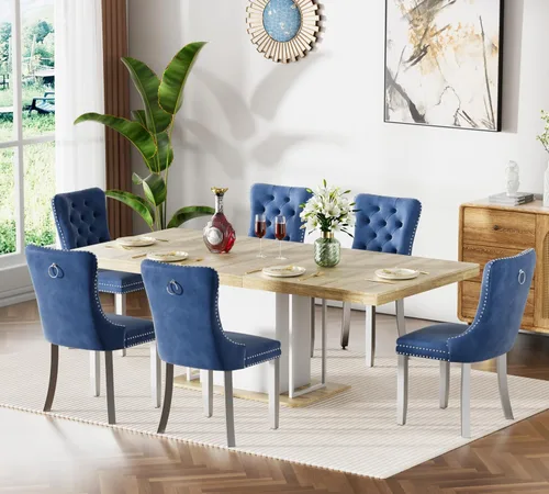 Vista 72 de Mesa de comedor extensible de 78.74 pulgadas para 6 8 y 10 pulgadas, moderna mesa de comedor extensible de granja con base de doble pedestal, mesa