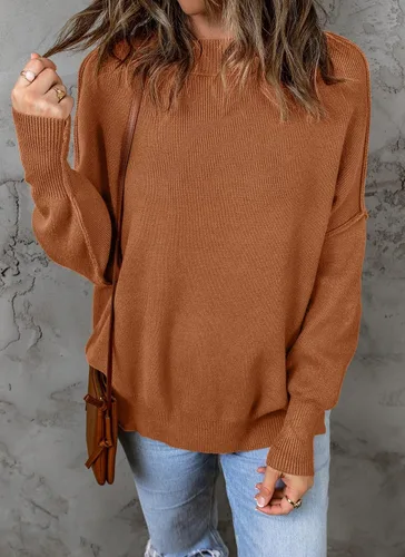Vista 2 de ZESICA Women's 2024 Fall Casual Long Sleeve Crew Neck Side Slit Oversized Ribbed Knit Pullover Sweater Tops