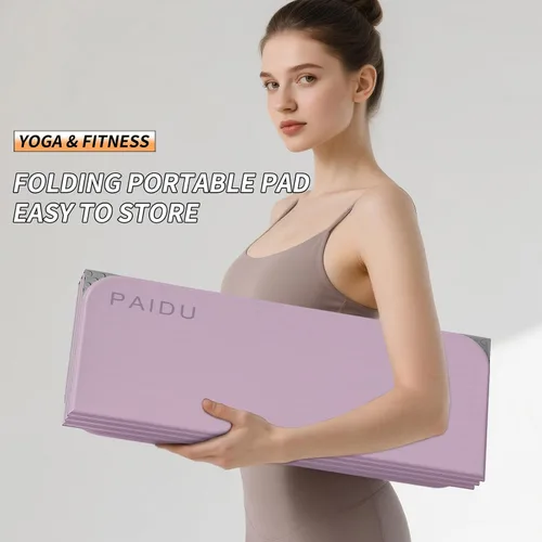 Vista 3 de PAIDU Estera de yoga plegable para fitness 2/5" (10MM) extra gruesa SGS certificada, antideslizante, TPE 76x26" extra larga y ancha Portátil