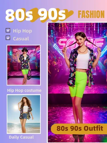 Vista 5 de Verceco Trajes de los años 80 y 90 para mujer, unisex, hip hop, accesorios de disfraz retro de los años 90, trajes de fiesta temática de los años