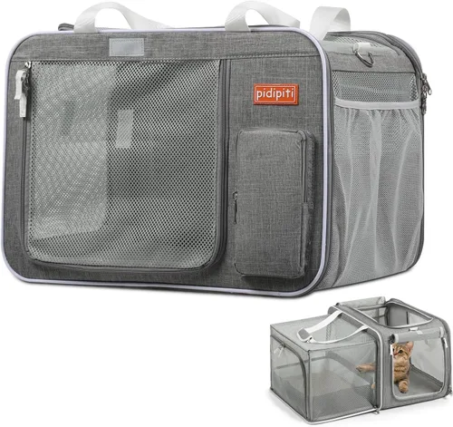 Vista 8 de pidipiti 20x14x14 Soft Side Expandible grande gato coche Travel Carrier Negro