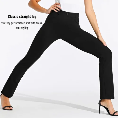 Vista 3 de Willit - Pantalones de vestir de yoga para mujer, 2931 pulgadas, pierna recta, elásticos, para oficina, casual, yoga, trabajo, pantalones