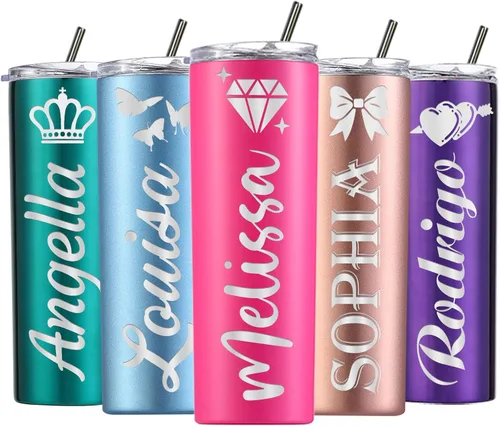 Vista 9 de Regalos personalizados para mujeres Vaso personalizado Tazas personalizadas Grabado con flor de nacimiento 20 oz Vaso personalizado con nombre