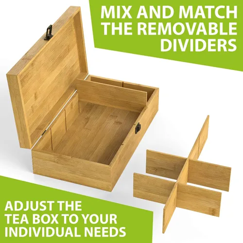 Vista 5 de Caja organizadora de té de bambú sin productos químicos, ecológica, grande, alta y ajustable, baúl de almacenamiento de madera natural