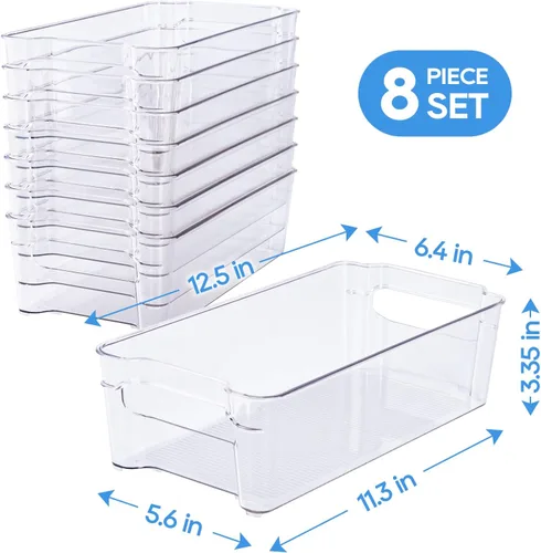Vista 3 de JollyPack Paquete de 8 cubos de almacenamiento de plástico transparente, organizadores de despensa y almacenamiento con asas, contenedores