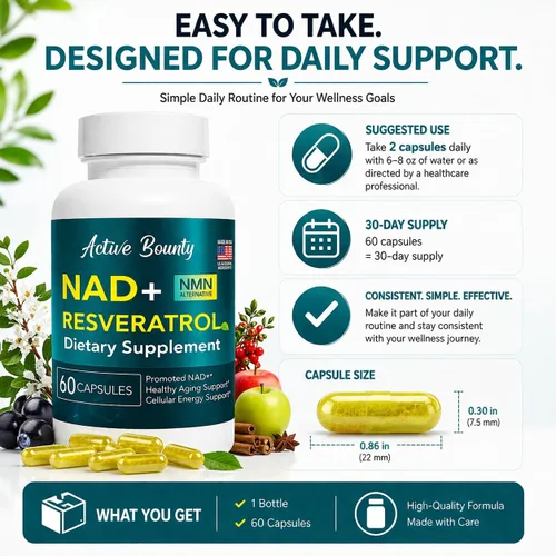 Vista 8 de Suplemento de resveratrol NAD+ con quercetina – Alternativa NMN para apoyo de energía celular, concentración y envejecimiento saludable – Fórmula