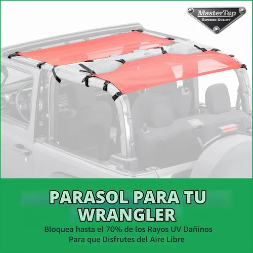 Vista 2 de MasterTop ShadeMaker Bimini Techo de Malla - Se Ajusta a Jeep Wrangler JL de 2 Puertas 2018-2023 - Parasol para Jeep Wrangler JL - Correas y Rojo