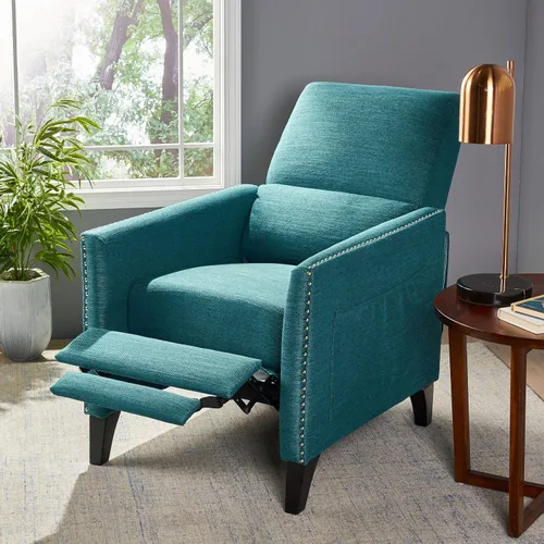 Vista 5 de Christopher Knight Home Alexis - Silla reclinable de tela contemporánea, color verde azulado, marrón oscuro