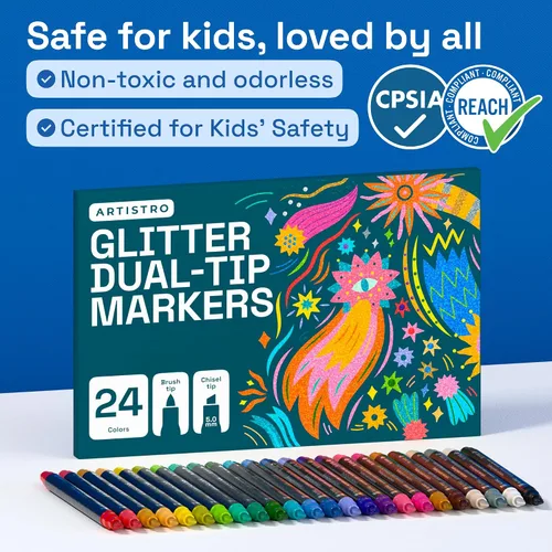 Vista 7 de ARTISTRO 24 bolígrafos de pintura de doble punta con purpurina brillante, marcadores deslumbrantes con tinta acrílica para piedra, cerámica, madera
