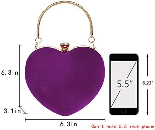Vista 2 de Goclothod Bolso de mano con forma de corazón para mujer bolso de hombro de terciopelo