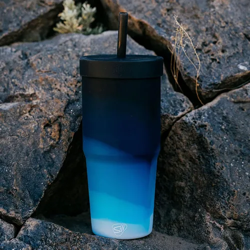 Vista 4 de Silipint: Vasos de silicona con pajita de 32 onzas: paquete de 2 vasos Moon Beam – Vaso irrompible reutilizable, flexible, sostenible