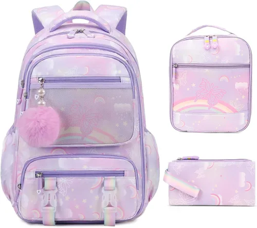 Vista 8 de Mochila Kawaii Starry Rainbow Bookbag para niño y niña