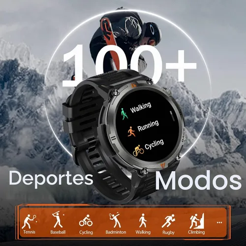 Vista 3 de Reloj inteligente militar para hombres con linterna LED 1.45 "HD 3ATM