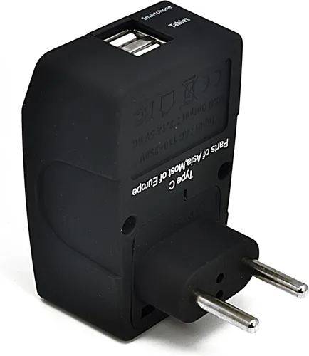 Vista 6 de Enchufe adaptador de viaje Ceptics GP4-9 Schuko, 4 en 1, tipo E/F, enchufe universal con 2 puertos USB tipo B - EE.UU/Japón Negro