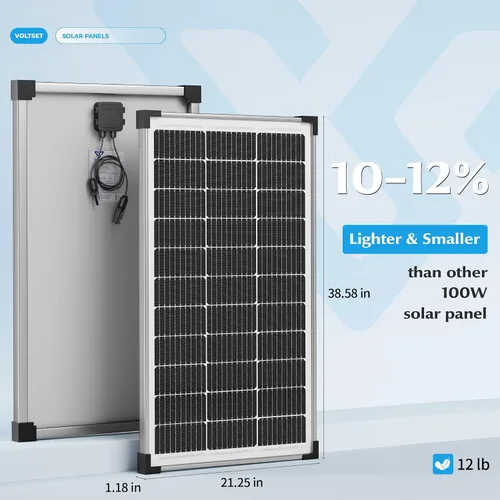 Vista 3 de Voltset - Kit de panel solar de 100W: Mantenedor de cargador de batería solar monocristalino de 12 voltios con controlador PWM de 20A - Cargador