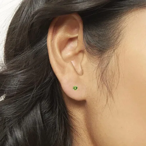 Vista 5 de Pendientes solitario de plata de ley con peridoto, Metal Piedra, Peridoto