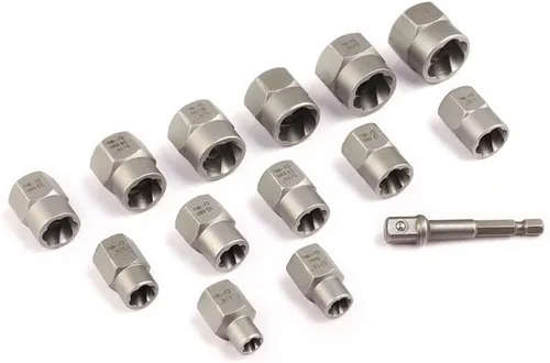 Vista 3 de Juego de extractor de tuercas de perno de impacto de 3/8 pulgadas, kit de 13 piezas de extractor de tuercas de llanta de 1/4"-3/4" con un adaptador
