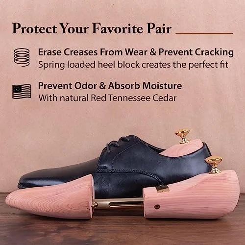 Vista 2 de FootFitter Adjustable Cedar Shoe Trees for Men - Wide-Heel with Brass Knob - USA Grown Cedar Wood