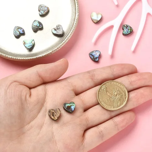 Vista 4 de LiQunSweet 10 cuentas de corazón dulce de concha de abulón natural para hacer aretes, pulseras, collares, joyas