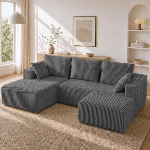 Vista 13 de Sofá modular modular en forma de U de 103 pulgadas con 2 otomanas Negro