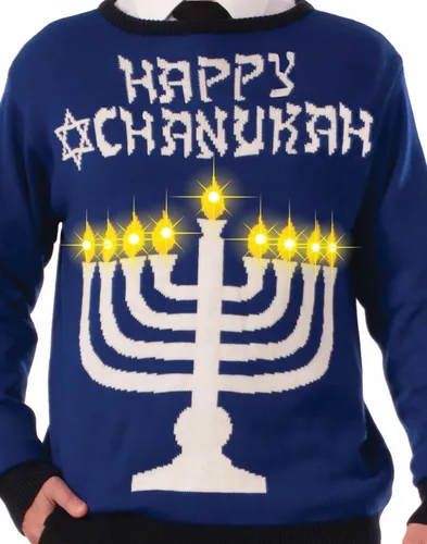 Vista 2 de Novelties Suéter Lite-Up Menorah Chanukah para hombre
