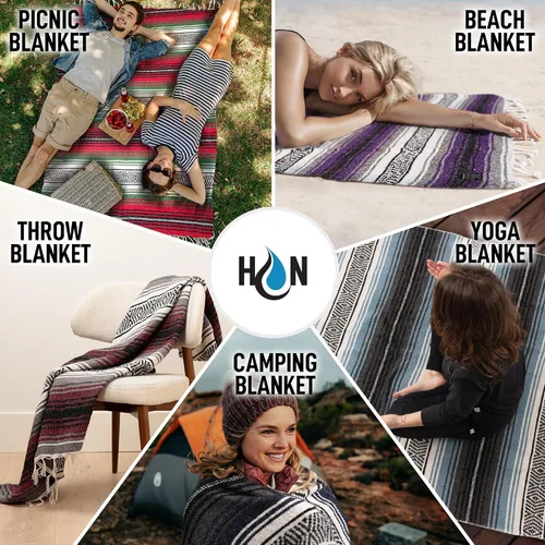 Vista 4 de Hydration Nation Auténtica manta mexicana extra grande (70 x 50 pulgadas), yoga tejida a mano, serape, falsa artesanal, playa, campamento, picnic