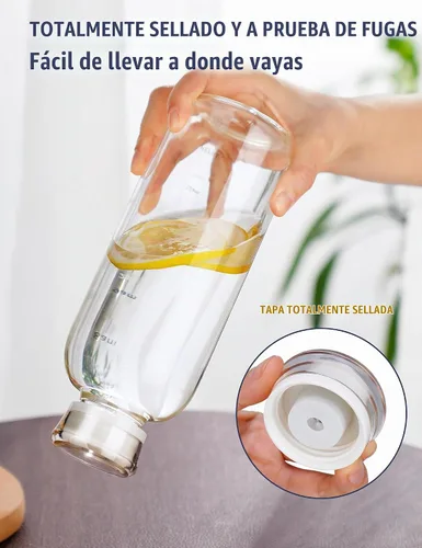 Vista 2 de NiHome - Botella de agua de vidrio de 25 onzas / 25.4 fl oz con pajitas de metal, 2 tapas, transparente High Borosilicate Glass Water Bottle with