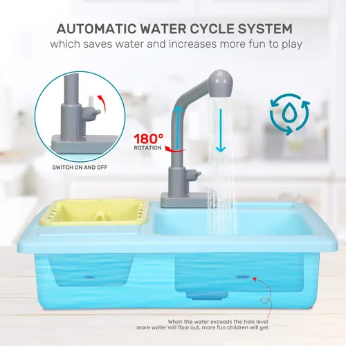 Vista 3 de CUTE STONE Juguetes para fregadero de cocina que cambian de color con agua corriente, juego de juguetes de cocina para niños con ollas y sartenes