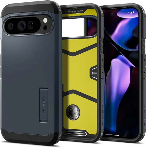 Vista 9 de Spigen Tough Armor - Funda diseñada para Pixel 9 Pro XL (2024) [Protección de grado militar] [Soporte con patas] - Verde abismo Soporte integrado