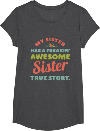Vista 45 de Camiseta My Sister Has A Freakin Awesome Sister True Story, Negro, S