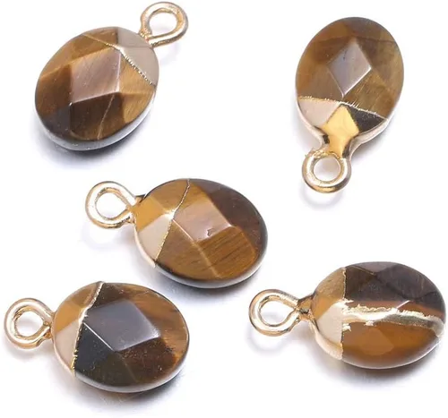 Vista 4 de 10 dijes de ágata de piedra natural, forma oblata de ágata facetada, dijes de cuarzo para bricolaje para hacer collares o joyas