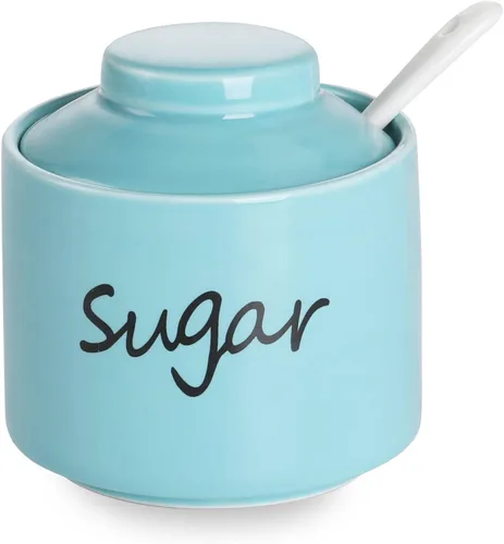 Vista 11 de ONTUBE Azucarero de cerámica con tapa y cuchara, tarro de azúcar de porcelana, 8oz (Negro)