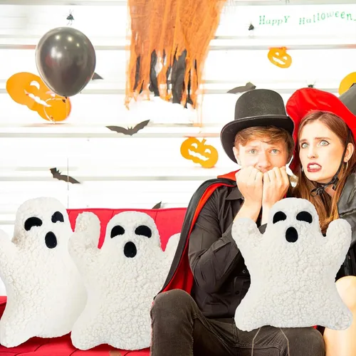 Vista 3 de Bonita almohada de fantasma, almohada de felpa con forma de fantasma, almohadas decorativas de Halloween, almohada de fantasma de Halloween, animal