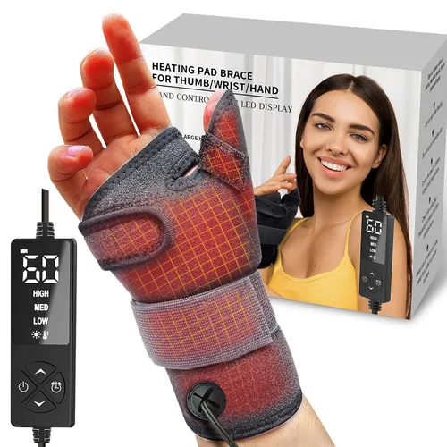 Vista 9 de Almohadilla térmica eléctrica para pulgar y muñeca para artritis de mano con 3 ajustes de calor y 5 ajustes de temporizador, envoltura térmica