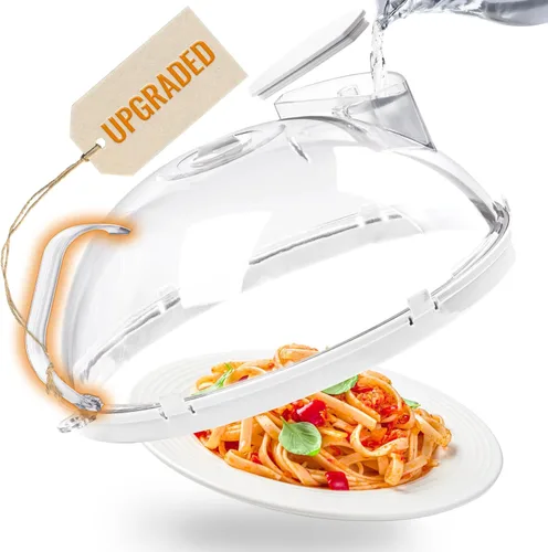 Vista 9 de Cubierta de salpicaduras de microondas para alimentos, cubierta de microondas mejorada con vaporizador de agua, mango integrado, cubiertas