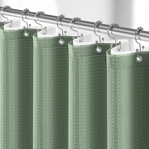 Vista 19 de 3 in 1 Waffle Shower Curtain Set with PEVA Liner 72Wx72H Navy Blue Azul marino